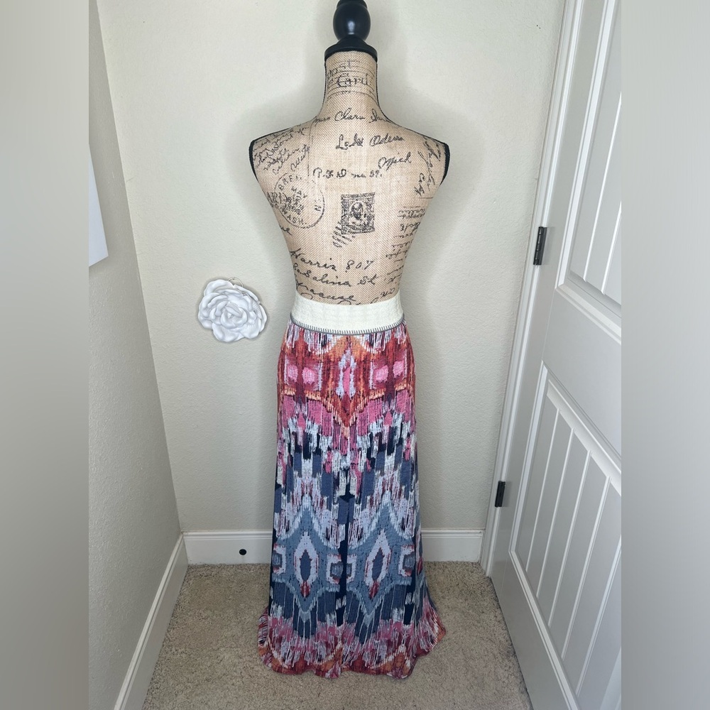 Anthropologie Vanessa Virginia Ikat Textured Pleated Maxi Skirt L - Picture 9 of 16